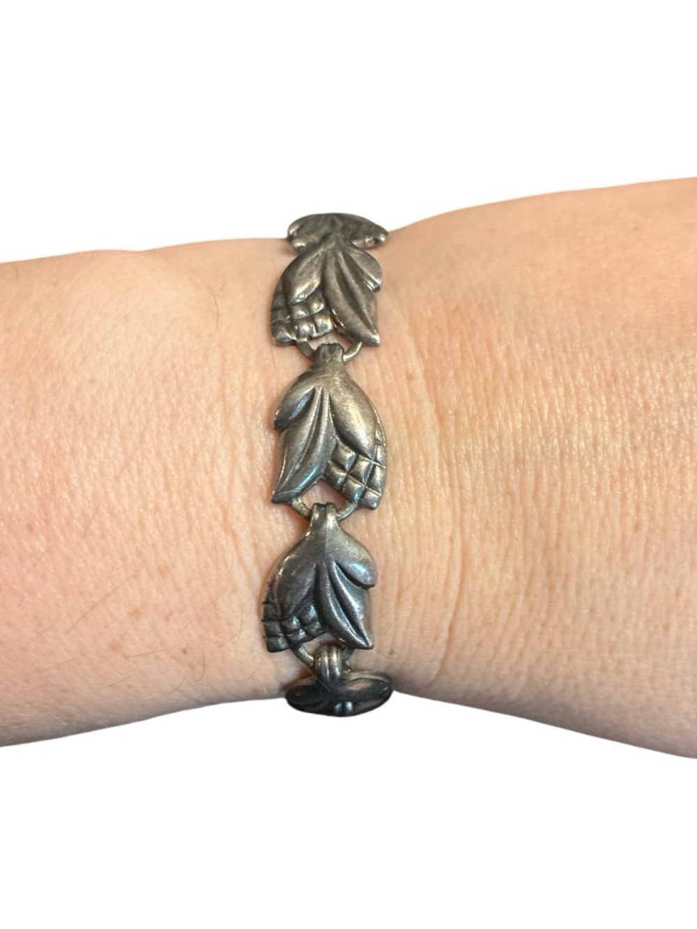 Sterling Silver Corn Link Bracelet with Safety Chain